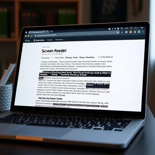 Capture d'écran d'un lecteur d'écran en action, affichant le contenu d'une page web.
