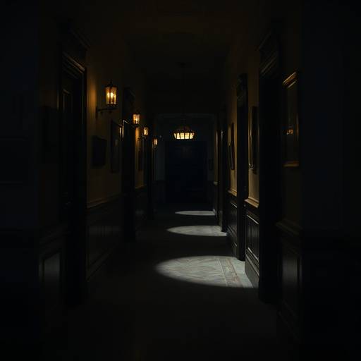 Une capture d'écran de la série 'Échos du Passé' montrant Alice debout dans un couloir sombre du manoir.